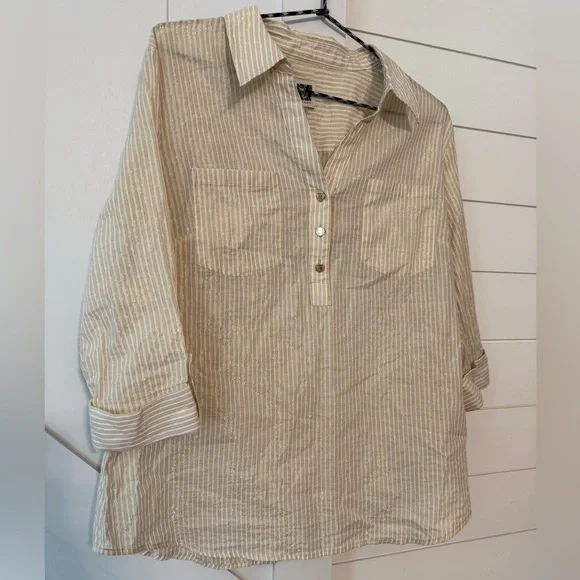 Anne Klein Gold and Cream Striped Top - Picture 4 of 9